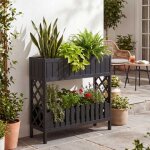Jardini�re sur pied hwc - p83, bac a fleurs / a plantes, etag�re a fleurs, pour l'ext�rieur, en bois ...