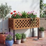 Jardini�re sur pied hwc - p86, bac a fleurs / plantes, pour l'int�rieur et l'ext�rieur, en bois d'acacia ...