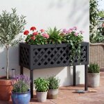 Jardini�re sur pied hwc - p86, bac a fleurs / plantes, pour l'int�rieur et l'ext�rieur, en bois d'acacia ...