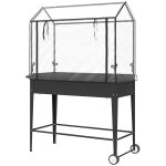 Jardini�re sur pied avec serre - carr� potager sur pied - 2 roues - 100 x 45 x 152 cm - m�tal pvc noir ...