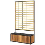 Jardini�re avec treillis design tropical dim. 74 x 27 x 131 cm bicolore acier noir bois acacia verni