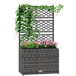 Jardini�re avec treillis dim. 57l x 30l x 107h cm 2 bacs inserts d'irrigation inclus pe imitation rotin ...