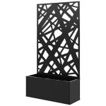 Jardini�re treillis haut design graphique rectiligne - 61 x 23 x 113 cm - m�tal thermolaqu� noir