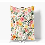 Jet floral printanier - couverture florale aquarelle rose et jaune pour canap, camping, dcoration ...