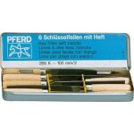 Jeu de limes  cl, avec manche en bois, 6 lments, dans une bote en fer blanc, long. : 100 mm, taille ...