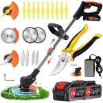 Jexnovashop - debroussailleuse electrique sans fil 21v 2. 0ah � 2 batterie et3 types de lames, coupe ...