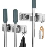 Jexnovashop - porte balai acier inoxydable, accroche balai mural sans per�age, support balai 2 emplacements ...