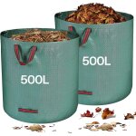 Jexnovashop - sac jardin dechets verts resistant, 2 x 500 l sac vegetaux jardin avec poign�es, pliables ...