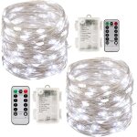 Jgd - 2 x10m guirlande led lumineuse � pile 100 leds fonction minuterie avec t�l�commande ip65 etanche ...