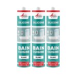 Joint silicone, douche, baignoire, sanitaire, sdb blanc 300 ml x 3 - arcane industries