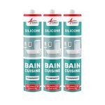 Joint silicone, douche, baignoire, sanitaire, sdb transparent 300 ml x 3 - arcane industries