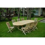 Kajang: salon de jardin teck massif 10 / 12 pers - table ovale 120 cm + 8 chaises