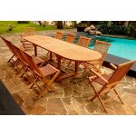 Kajang: salon de jardin teck massif 10 / 12 pers - table ovale 120 cm + 8 chaises + 2 fauteuils