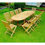 Kajang: salon de jardin teck massif 10 / 12 pers - table ovale + 10 chaises