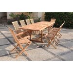 Kajang : salon de jardin teck massif 10 personnes - table rectangulaire + 8 chaises + 2 fauteuils