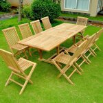 Kajang : salon de jardin teck massif 10 personnes - table rectangulaire + 10 chaises