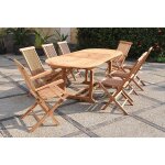 Kajang : salon de jardin teck massif 8 personnes - table ovale + 6 chaises + 2 fauteuils