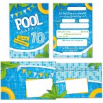 Kalanka - lot de 12 cartes d'invitation avec 12 enveloppes pour 10e anniversaire d'enfant, piscine, natation, ...