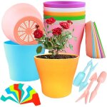 Kalanka - lot de 24 pots de fleurs ronds en plastique color� de 14 cm pour l'int�rieur avec soucoupes, ...
