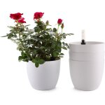 Kalanka - 4 pcs pot  rserve d'eau rond en plastique blanc 15 cm, pot de fleurs d`extrieur et d'intrieur ...