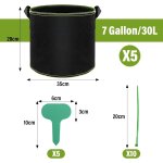 Kalanka - 5x sacs  plantes 30l, sac de plantation non tiss avec poignes, sac de culture jardiniere ...