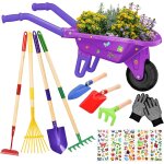 Kalanka - brouette enfants, 14pcs ensemble de jardinage avec outils de jardin, bche, rteau, gants et ...