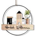 Kalanka - couronne de porte bienvenue - pancarte bienvenue porte en bois 20cm, l�g�re d�coration porte ...