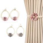Kalanka - embrasse rideau 4 pi�ces - attache rideau r�glable sans percage - d�coration florale avec perles ...