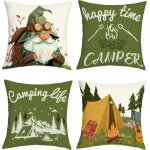 Kalanka - housse coussin 45x45 lot de 4 vert camping bivouac caravane taie d'oreiller gnome camping car ...