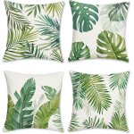 Kalanka - housse de coussin feuilles tropicales 45 x 45 cm feuille de palmier vert polyester lin dcoratif ...