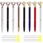 Kalhj - diamant stylo cristal stylo a bille 8 pices rose or stylet d'encre noire et 8 pices recharges ...