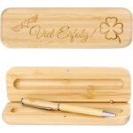 Kalhj - stylo a bille durable avec gravure trfle a quatre feuilles en bambou avec gravure dans une bote ...