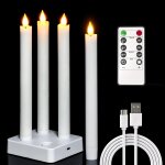 Kalsw - bougie chandelier led rechargeable, lot de 4 fausses bougies a led flamme vacillante cire bougie ...