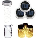 Kaltd - lot de 3 mason jar couvercle guirlande lumineuse solaire etanche 2m 20 leds lampe dambiance ...