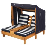 Kidkraft double chaise longue avec porte - gobelets - couleur miel avec coussins bleu et blanc