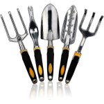 Kit de jardinage 5 pices en aluminium avec fourche, dsherbeur et griffe