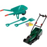 Kit de jardinage bosch brouette et tondeuse a gazon rotak vert