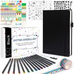 Kit de journal  pois, format a5 avec 224 pages noires, stylos fineliner, pochoirs s, feuilles autocollantes, ...