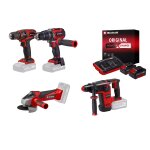 Kit perage sans fil einhell ? perceuses, meuleuse, perforateur + 2 batteries 4. 0ah + chargeur