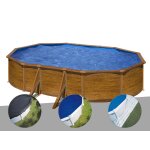 Kit piscine acier aspect bois gr� pacific ovale 5, 27 x 3, 27 x 1, 22 m + b�che d'hivernage + b�che � ...