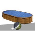Kit piscine acier aspect bois gr amazonia ovale 7, 44 x 3, 99 x 1, 32 m + bche d'hivernage