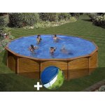 Kit piscine acier aspect bois gr mauritius ronde 5, 70 x 1, 32 m + bche hiver