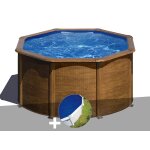 Kit piscine acier aspect bois gr� pacific ronde 2, 60 x 1, 22 m + b�che � bulles
