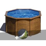 Kit piscine acier aspect bois gr� pacific ronde 2, 60 x 1, 22 m + b�che d'hivernage