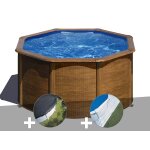Kit piscine acier aspect bois gr� pacific ronde 2, 60 x 1, 22 m + b�che d'hivernage + tapis de sol