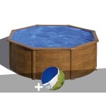 Kit piscine acier aspect bois gr pacific ronde 3, 70 x 1, 22 m + bche  bulles