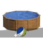 Kit piscine acier aspect bois gr pacific ronde 4, 80 x 1, 22 m + bche  bulles