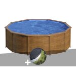 Kit piscine acier aspect bois gr pacific ronde 4, 80 x 1, 22 m + bche d'hivernage