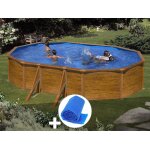 Kit piscine acier aspect bois gr sicilia ovale 5, 27 x 3, 27 x 1, 22 m + bche  bulles