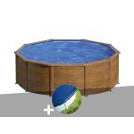 Kit piscine acier aspect bois gr� sicilia ronde 3, 20 x 1, 22 m + b�che hiver